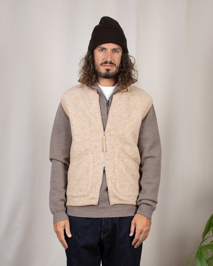 Zip Waistcoat Wool Fleece Fawn