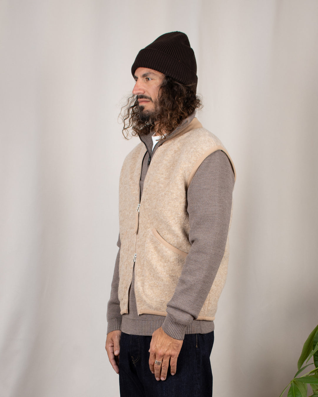 Zip Waistcoat Wool Fleece Fawn
