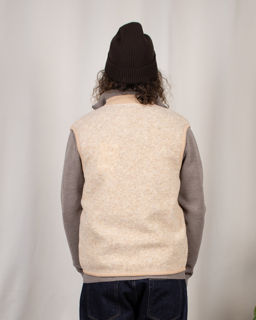 Zip Waistcoat Wool Fleece Fawn