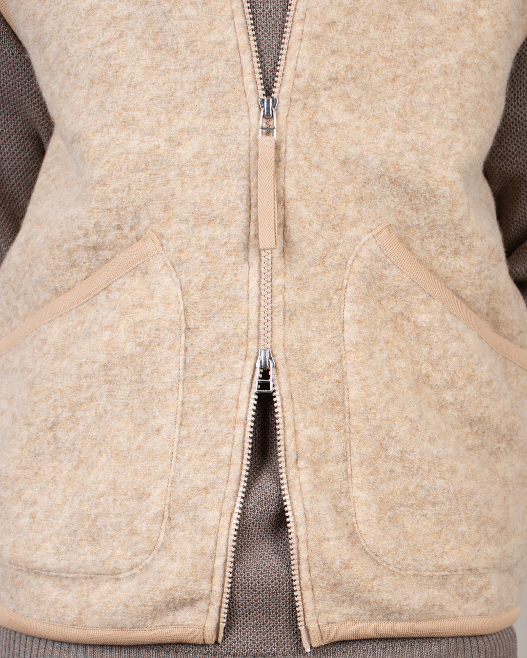 Zip Waistcoat Wool Fleece Fawn