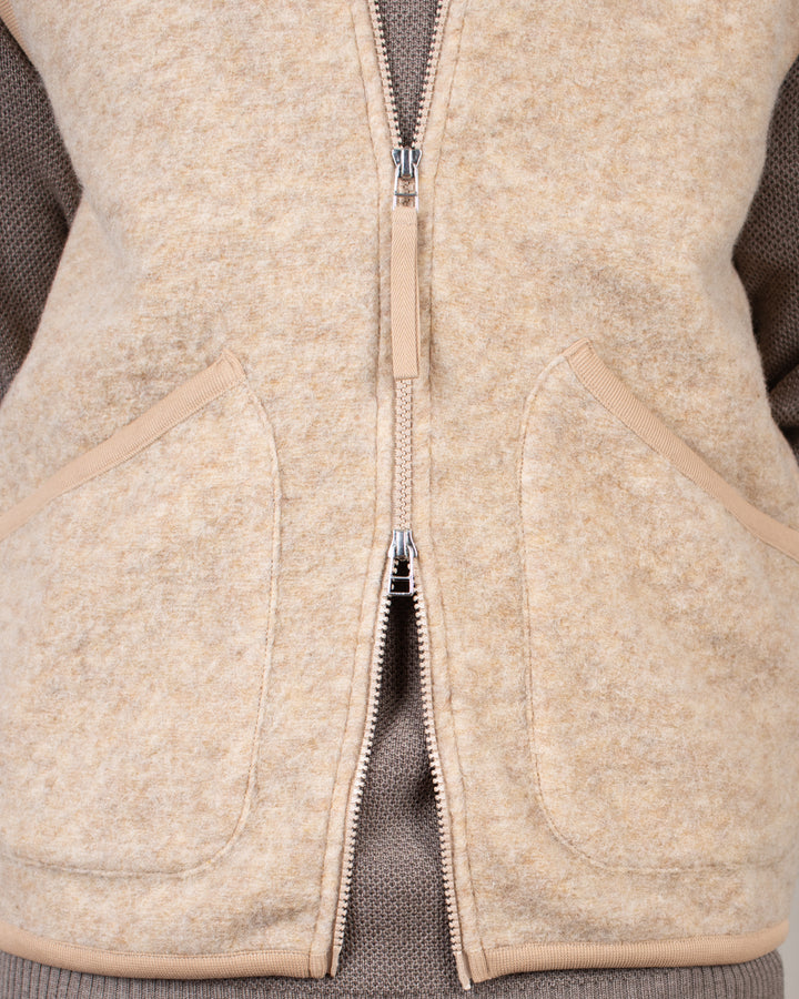 Zip Waistcoat Wool Fleece Fawn