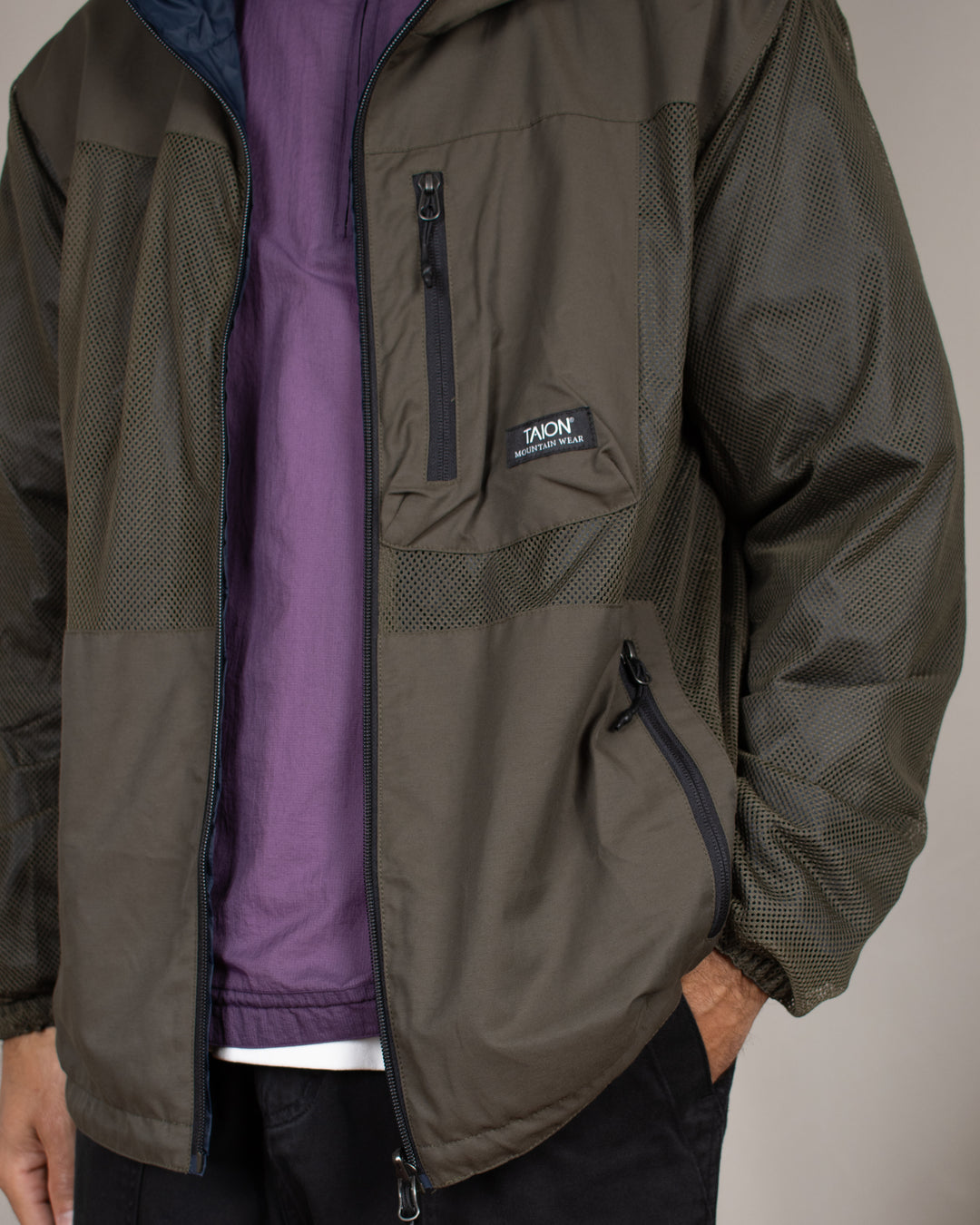 Down Mountain Reversible W-Zip Hood Jacket D.Olive/D.Navy