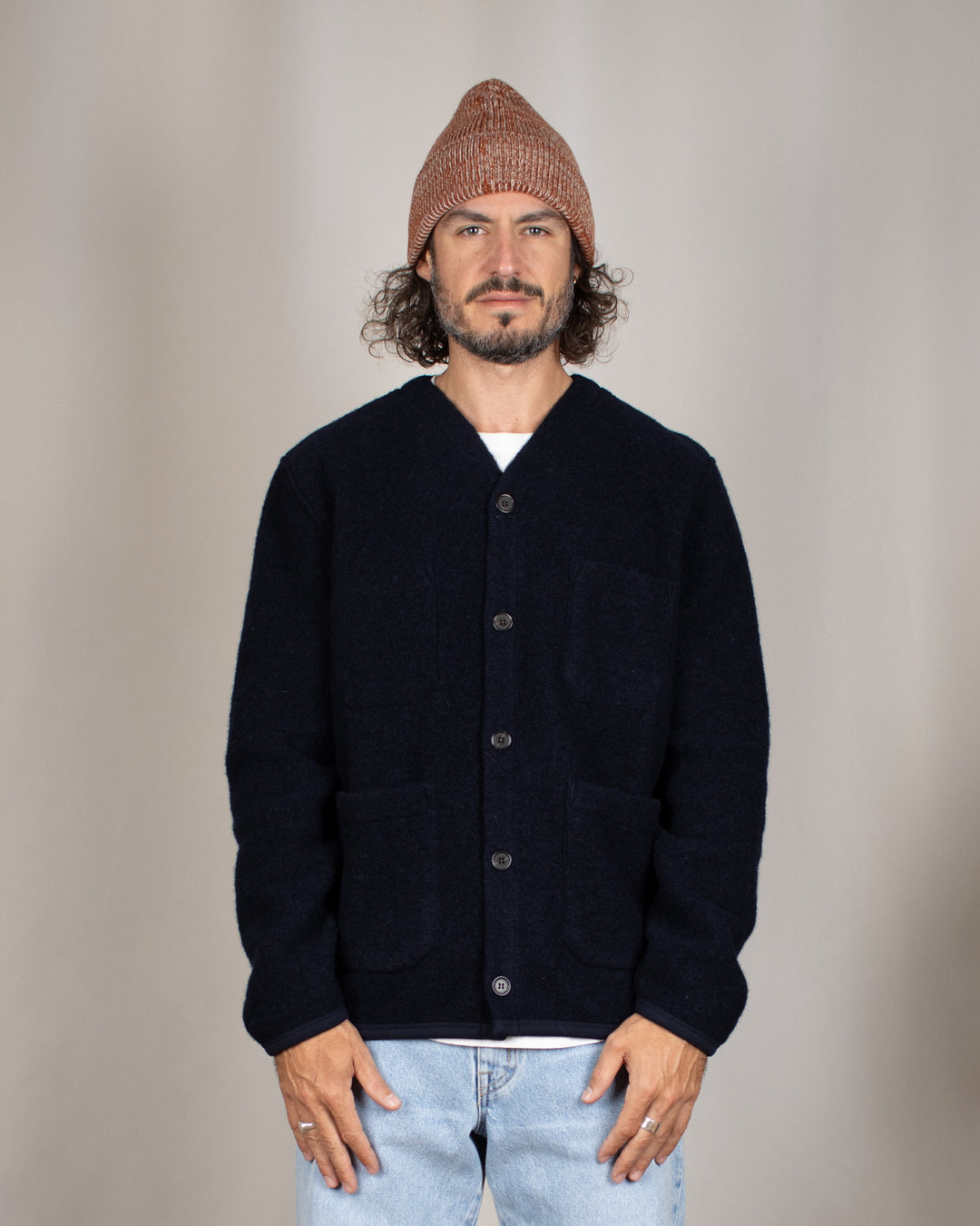 Cardigan Wool Fleece Navy