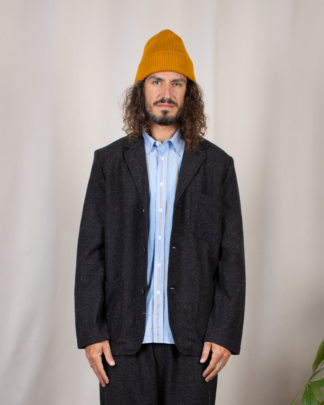 Three Button Jacket Salt N Pepper Tweed Black