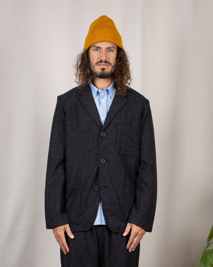 Three Button Jacket Salt N Pepper Tweed Black