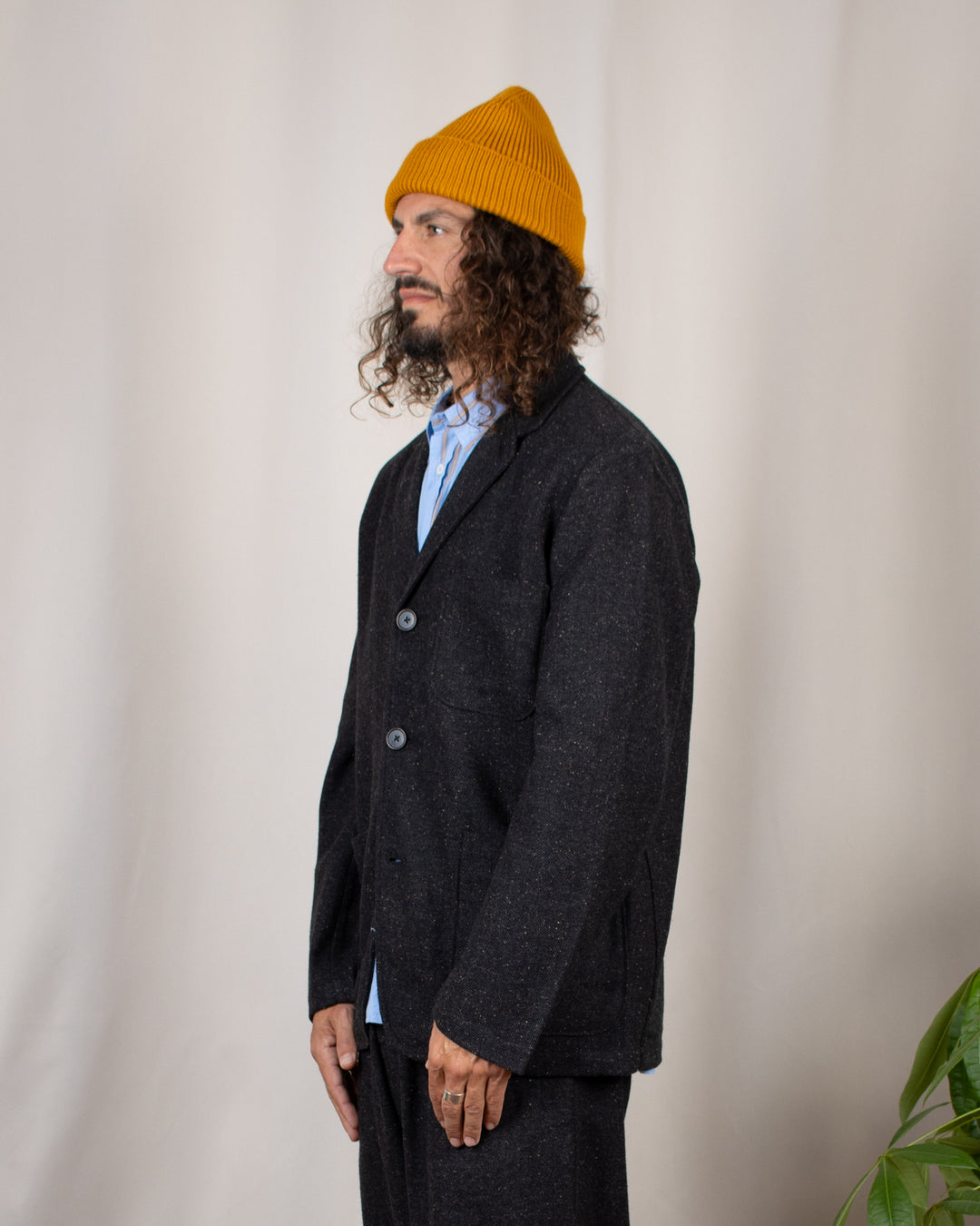 Three Button Jacket Salt N Pepper Tweed Black