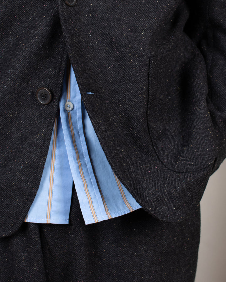 Three Button Jacket Salt N Pepper Tweed Black