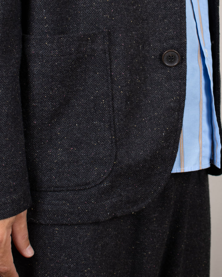 Three Button Jacket Salt N Pepper Tweed Black