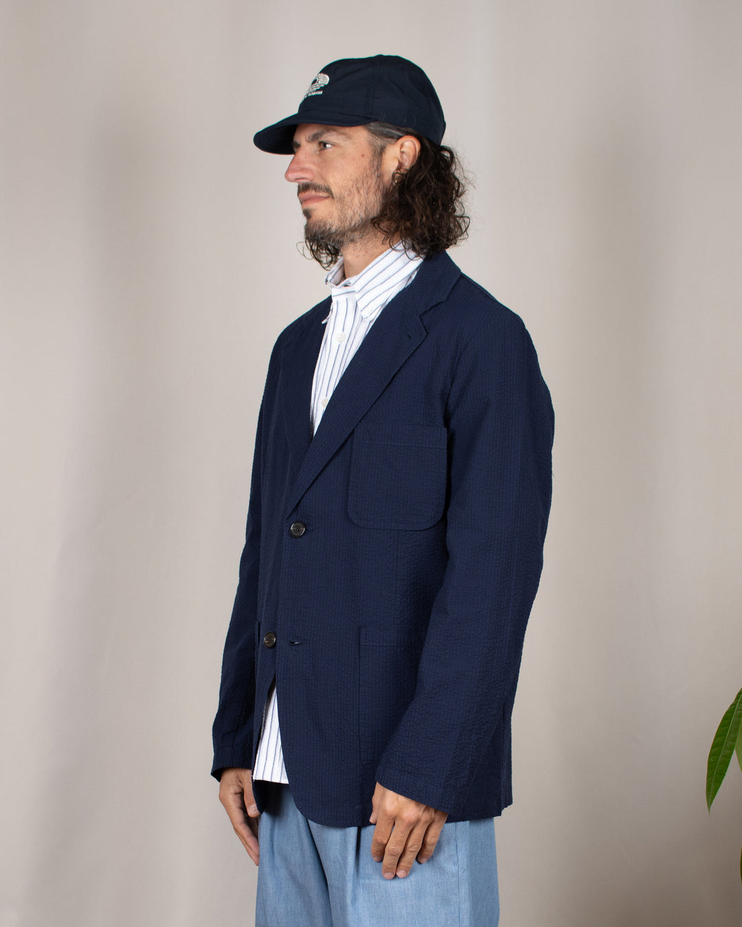Two Button Jacket Derby Stripe Navy