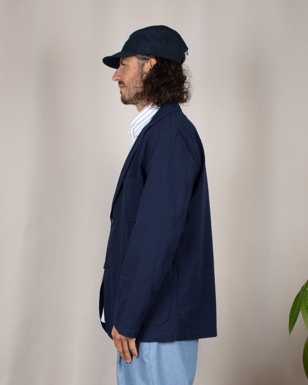 Two Button Jacket Derby Stripe Navy