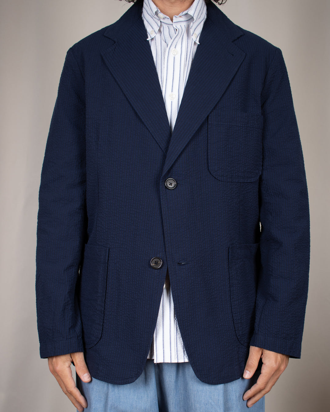 Two Button Jacket Derby Stripe Navy