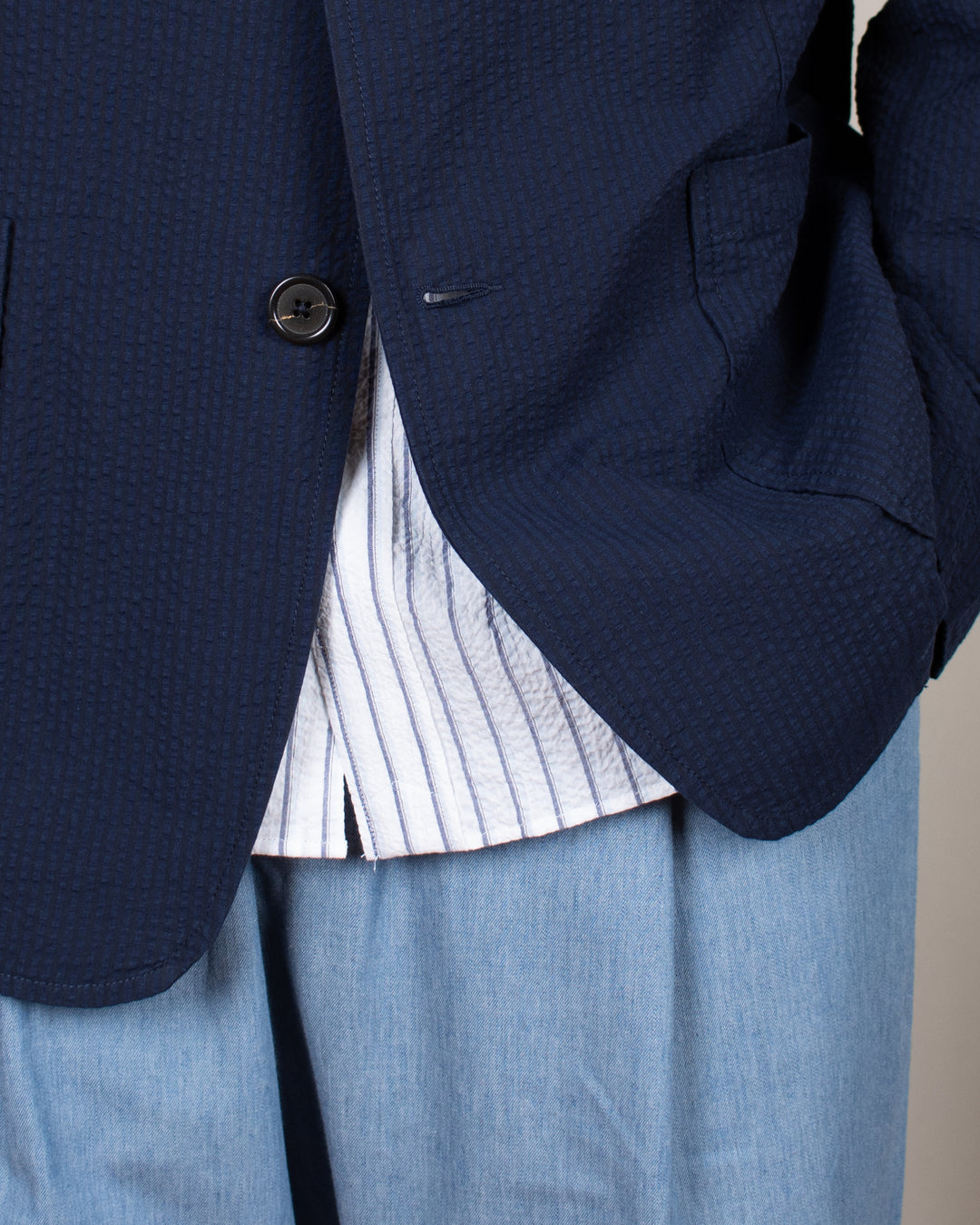 Two Button Jacket Derby Stripe Navy