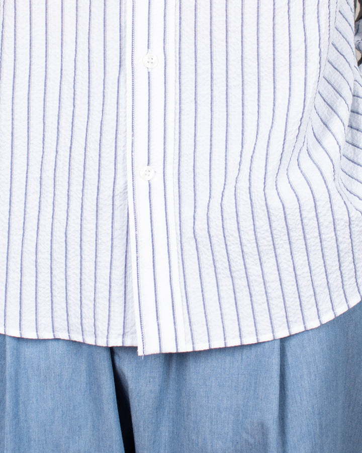 Long Sleeve Baggy Shirt Seersucker Blue Stripes