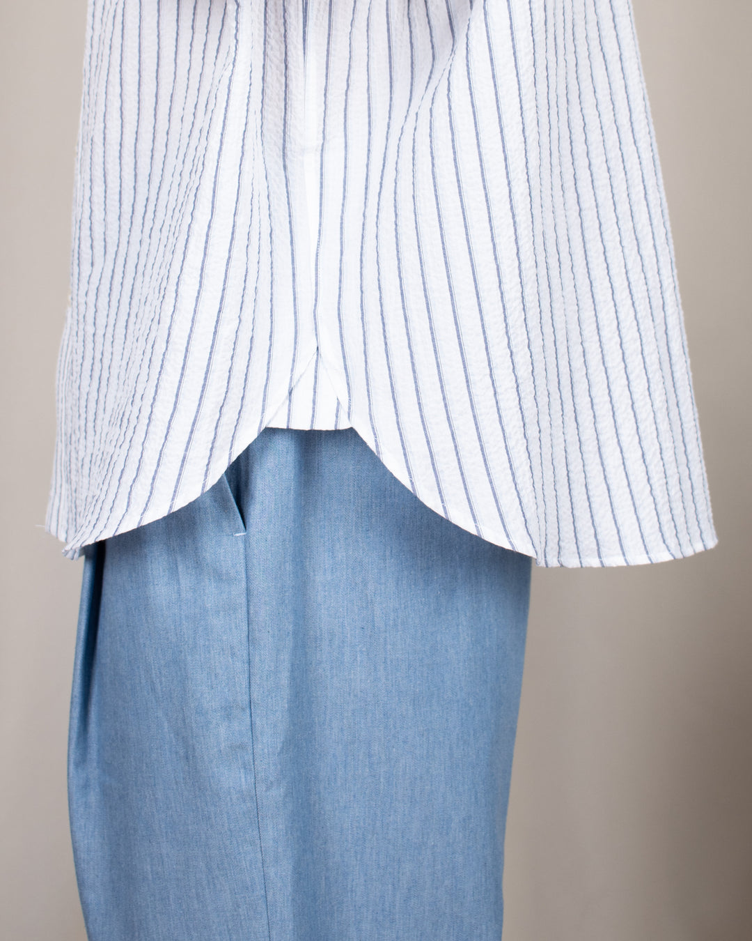 Long Sleeve Baggy Shirt Seersucker Blue Stripes