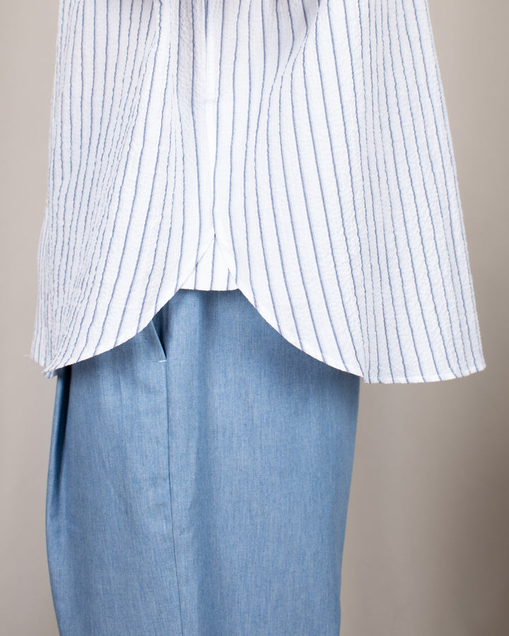 Long Sleeve Baggy Shirt Seersucker Blue Stripes