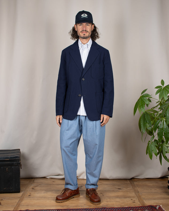 Two Button Jacket Derby Stripe Navy