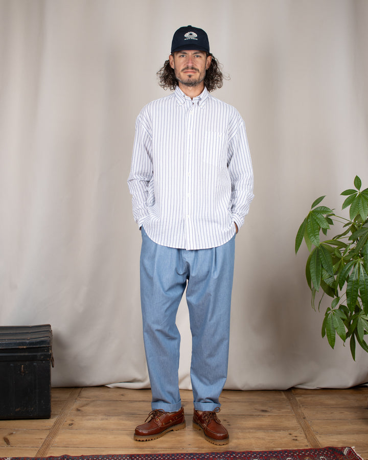 Long Sleeve Baggy Shirt Seersucker Blue Stripes