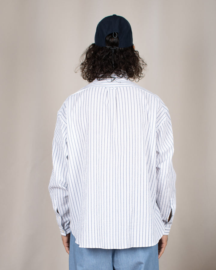 Long Sleeve Baggy Shirt Seersucker Blue Stripes