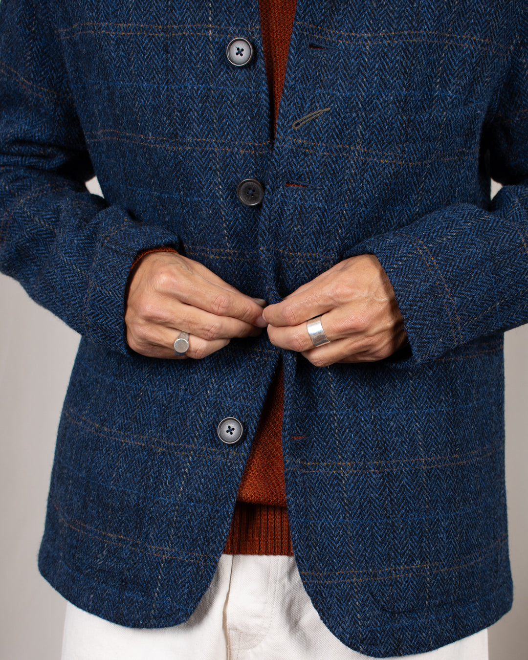Bakers C Jacket Harris Tweed Plaid Navy