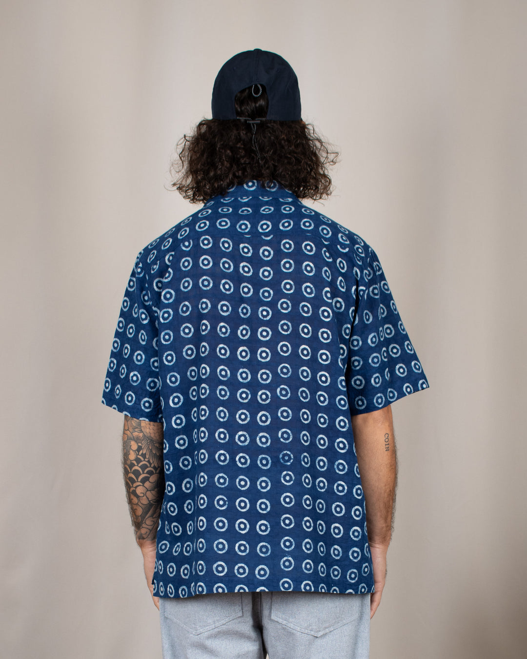 Camper Shirt Block Print Circles Indigo