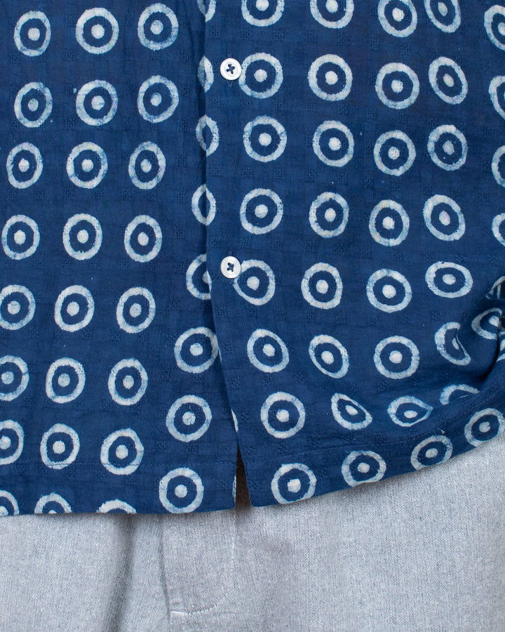 Camper Shirt Block Print Circles Indigo