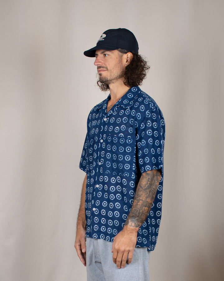 Camper Shirt Block Print Circles Indigo