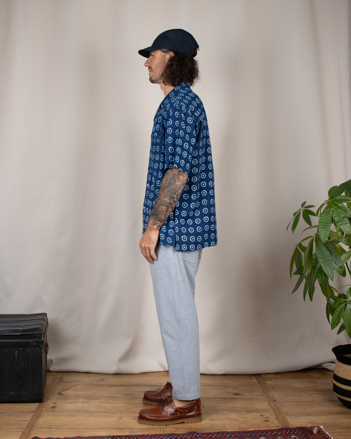 Camper Shirt Block Print Circles Indigo