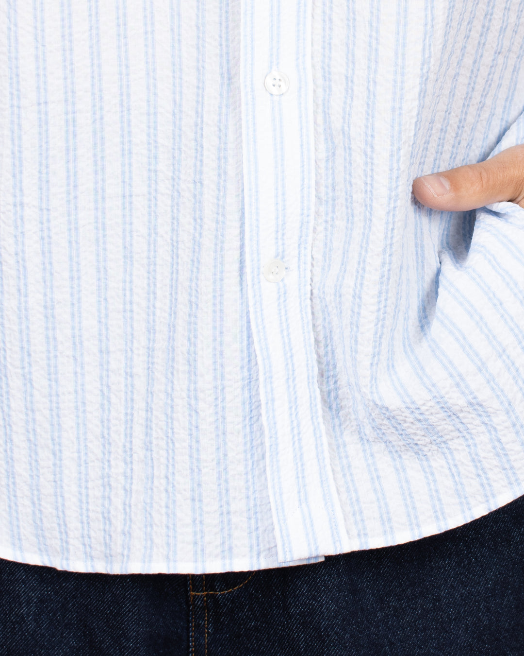 Short Sleeve Baggy Shirt Seersucker Sky Stripes