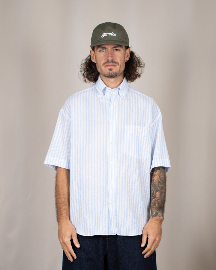 Short Sleeve Baggy Shirt Seersucker Sky Stripes