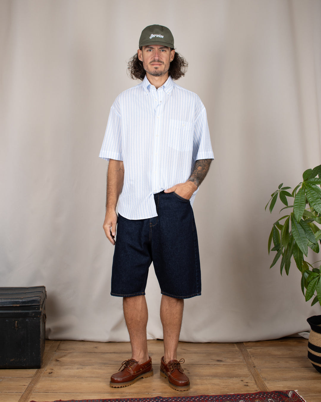 Short Sleeve Baggy Shirt Seersucker Sky Stripes
