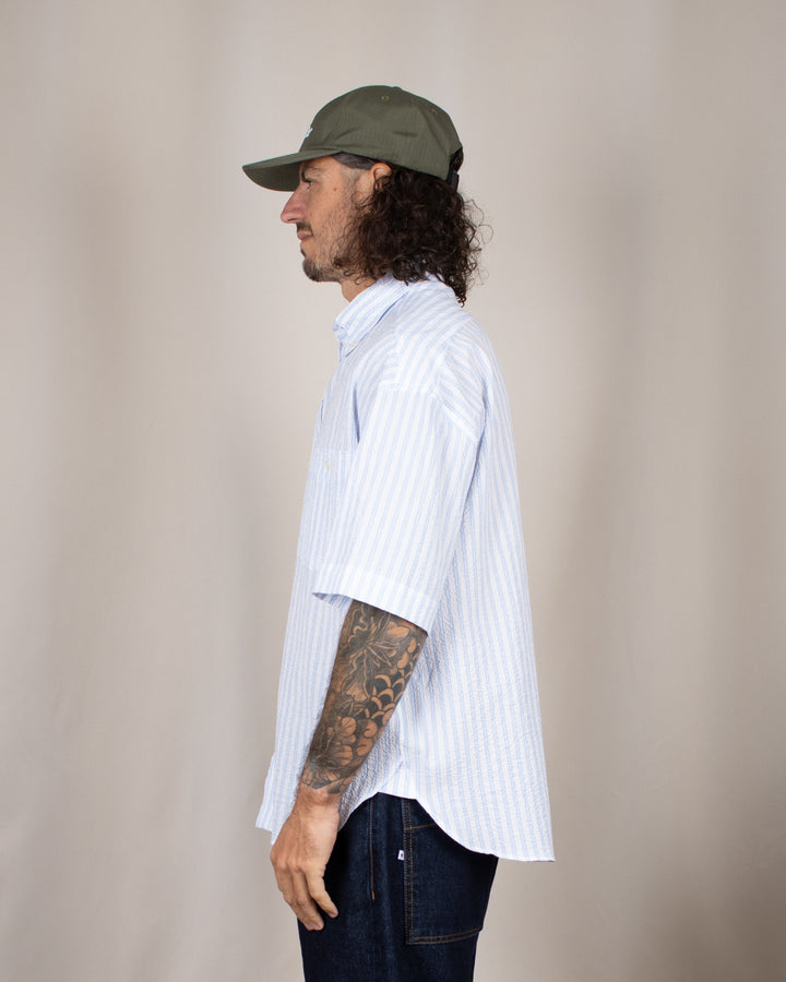 Short Sleeve Baggy Shirt Seersucker Sky Stripes