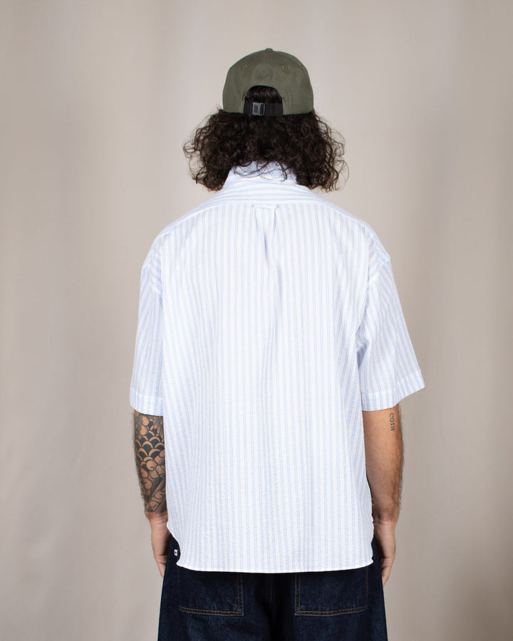 Short Sleeve Baggy Shirt Seersucker Sky Stripes