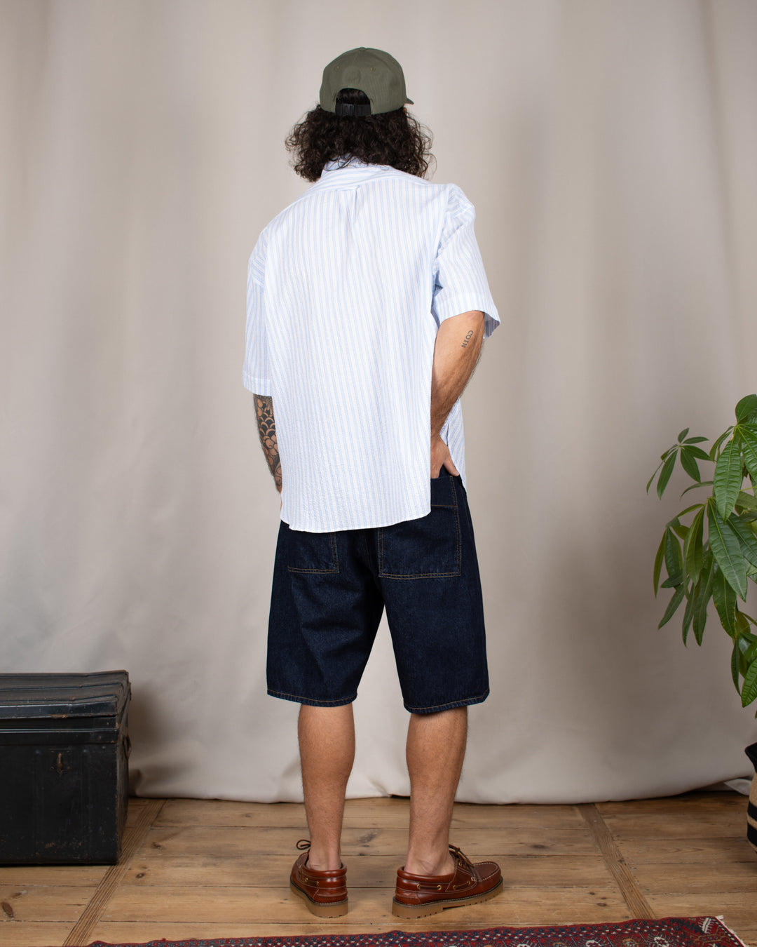 Short Sleeve Baggy Shirt Seersucker Sky Stripes