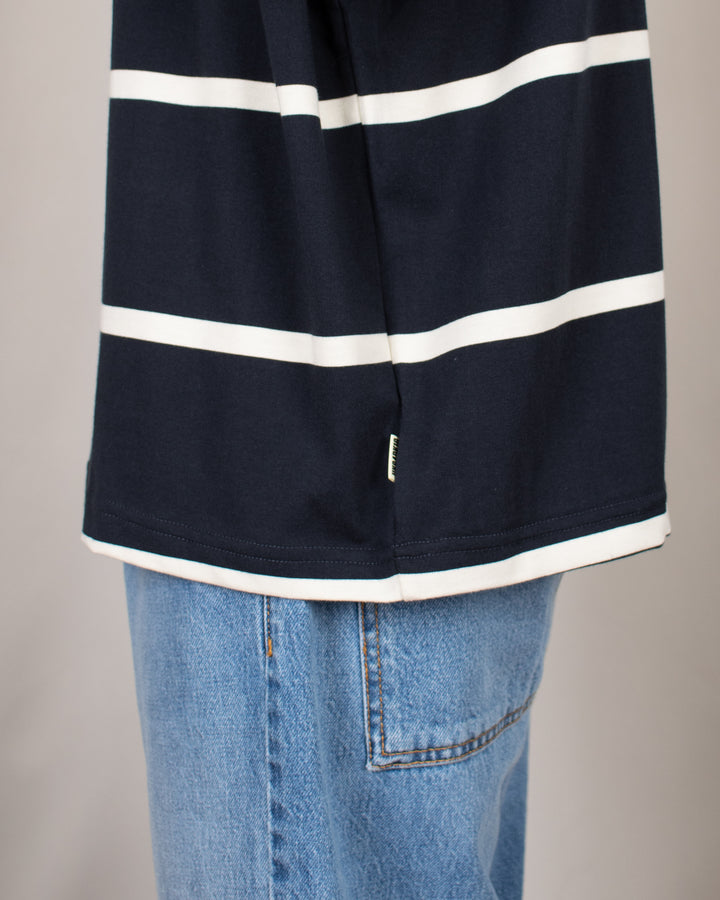 Hiro S/S Stripe Zip Polo Off-White/Navy