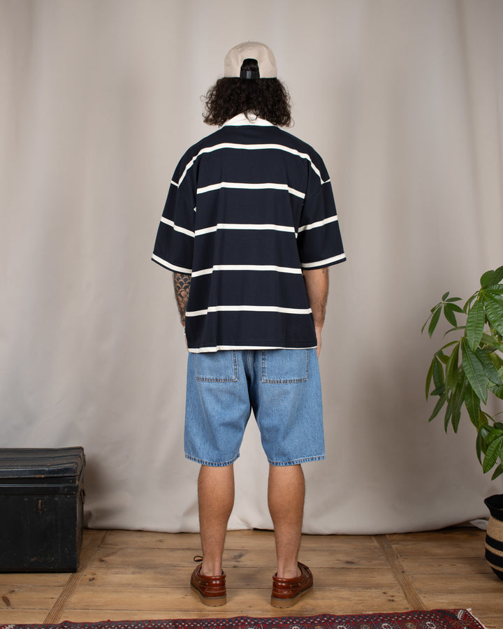 Hiro S/S Stripe Zip Polo Off-White/Navy