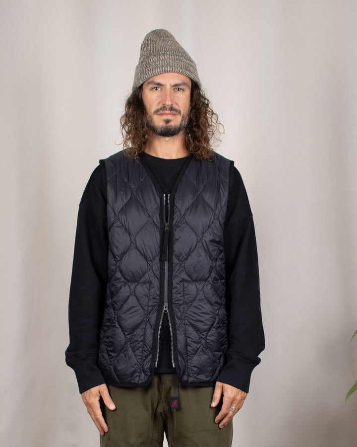 Military V Neck W-Zip Down Vest Black