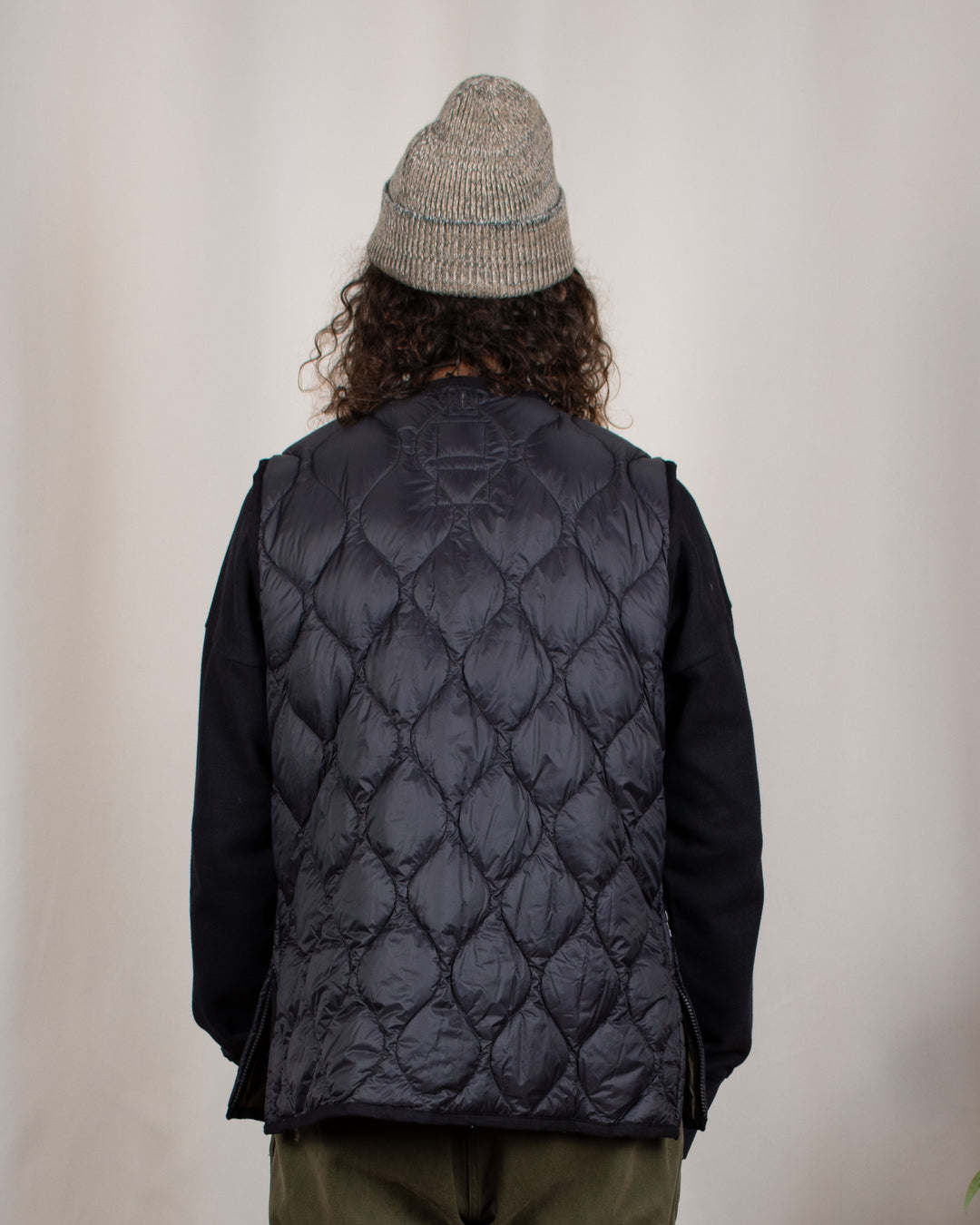 Military V Neck W-Zip Down Vest Black