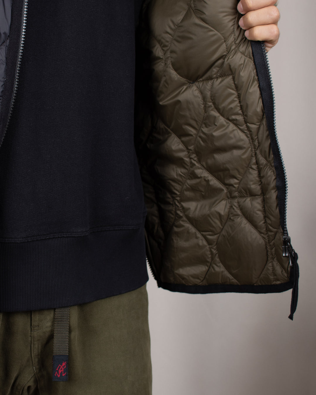 Military V Neck W-Zip Down Vest Black