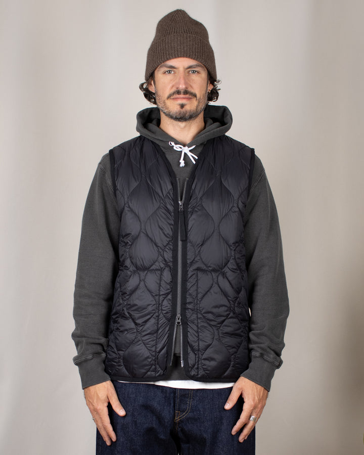 Military V Neck W-Zip Down Vest Black