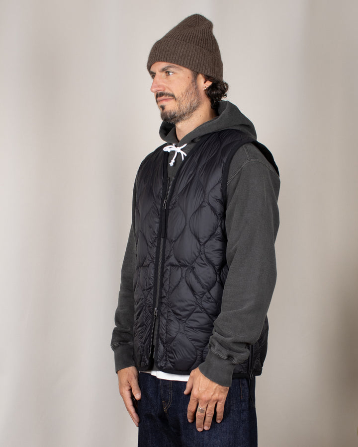 Military V Neck W-Zip Down Vest Black