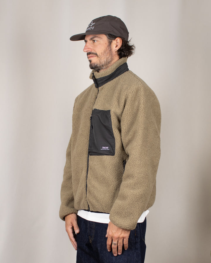 Mountain Boa Fleece High-Neck Jacket Beige