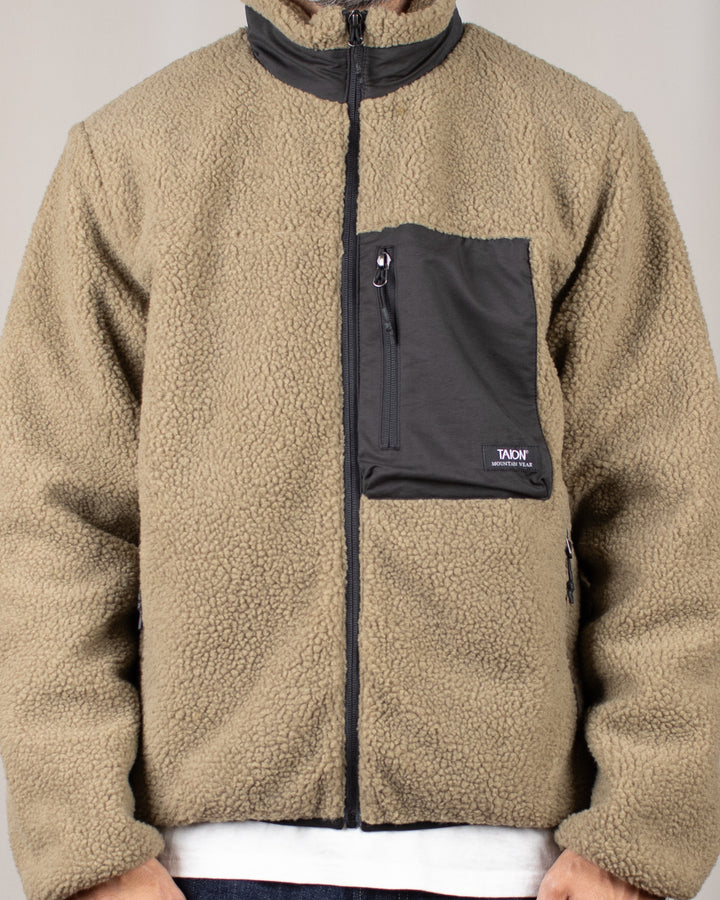Mountain Boa Fleece High-Neck Jacket Beige