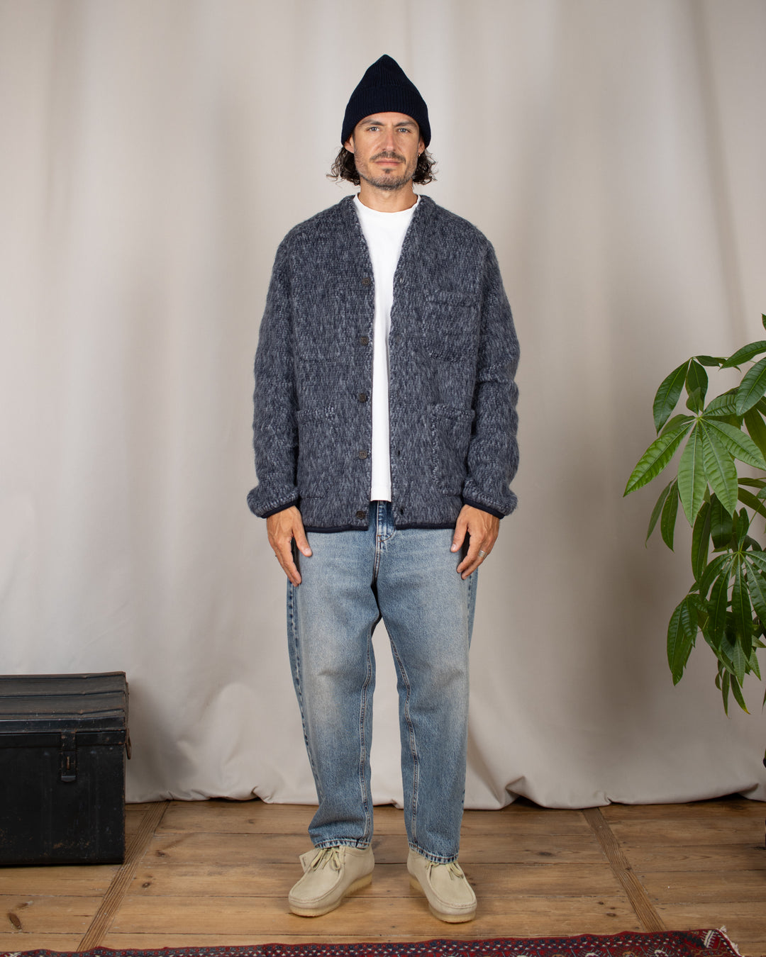 Cardigan Losso Mohair Mix Navy/Pale Grey