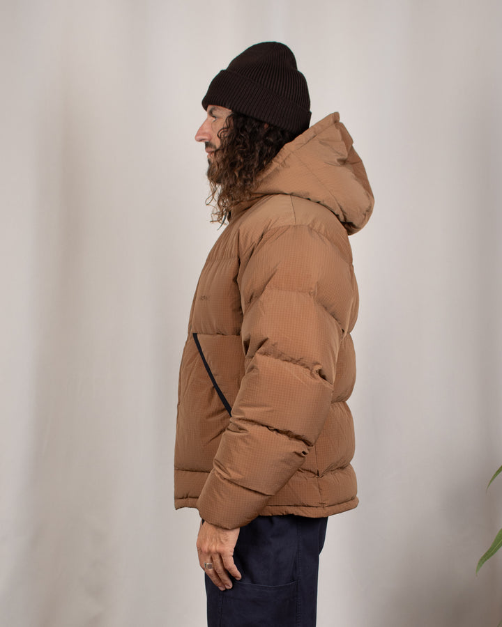 Down Puffer Hooded Jacket Brown