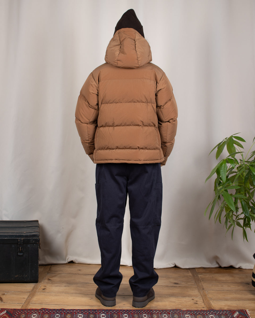 Down Puffer Hooded Jacket Brown