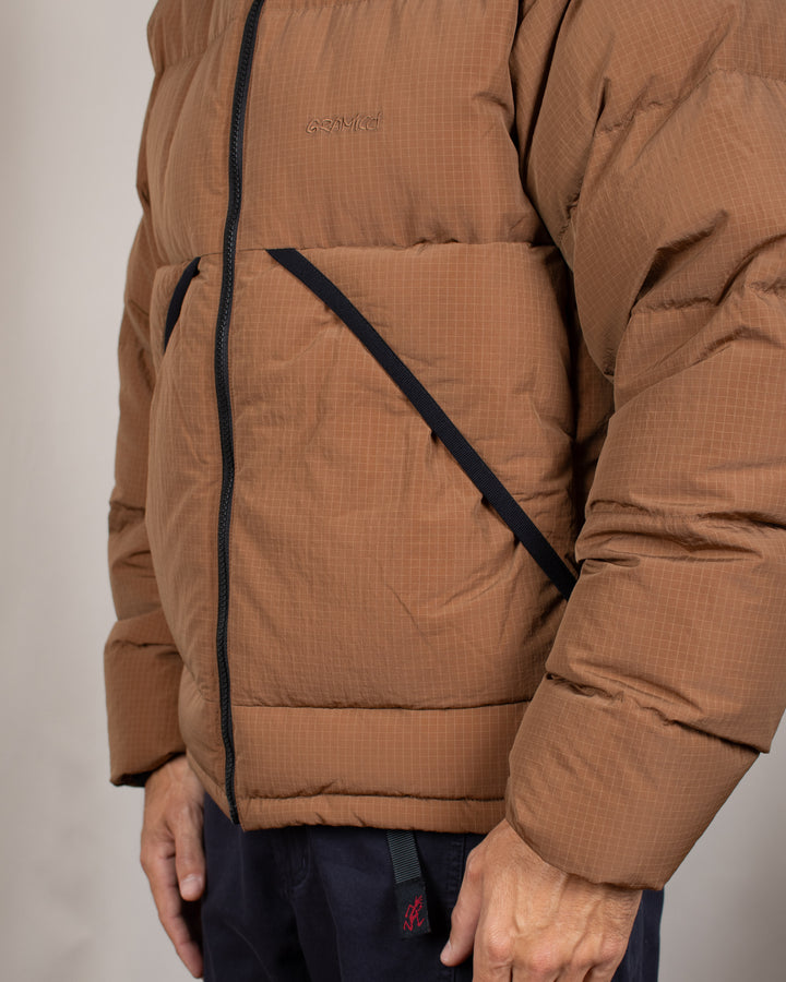 Down Puffer Hooded Jacket Brown