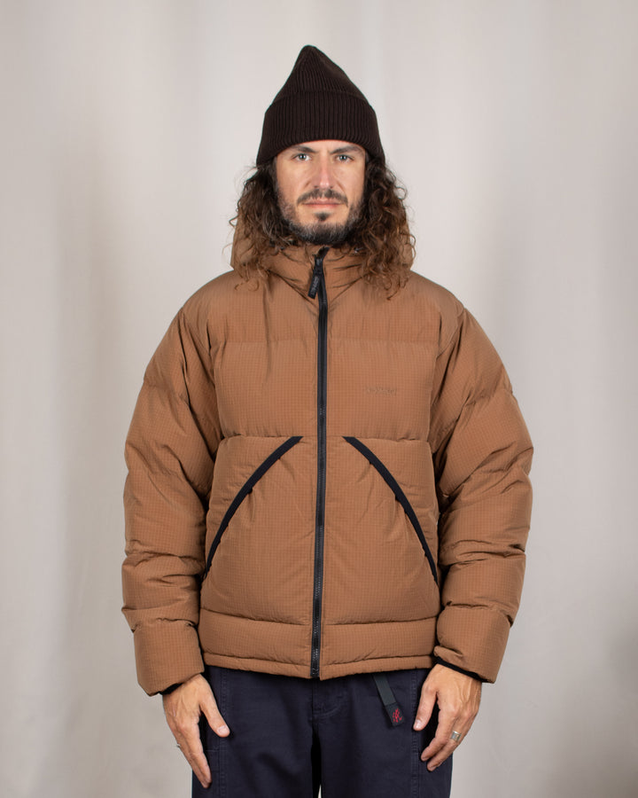 Down Puffer Hooded Jacket Brown