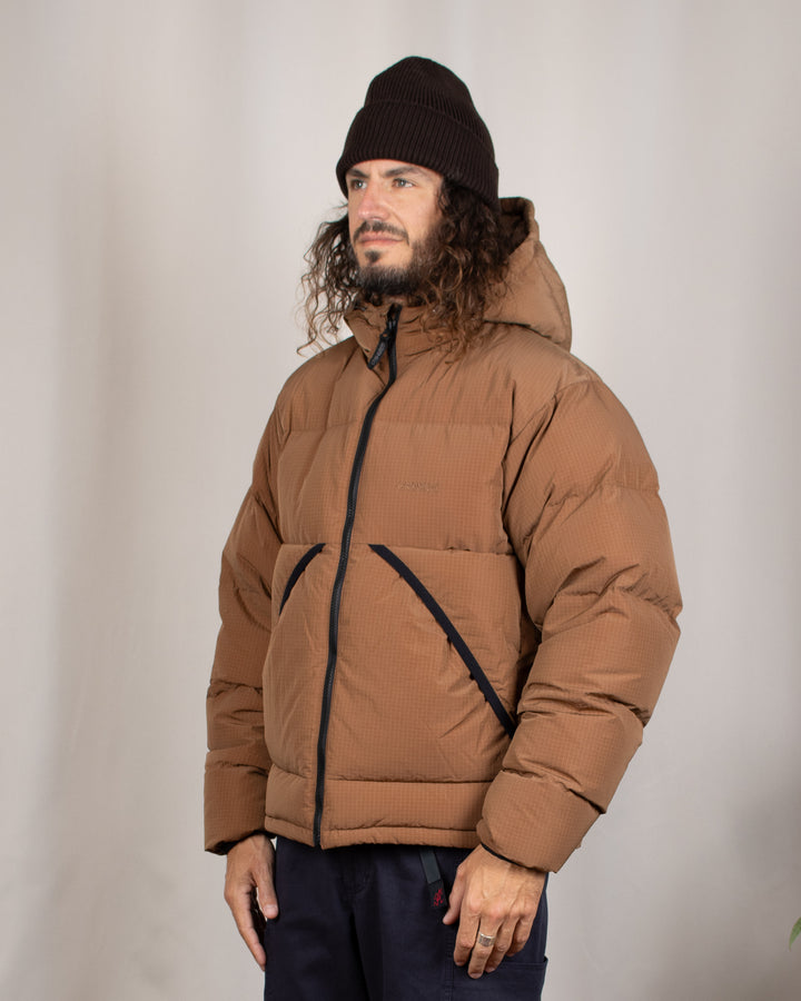 Down Puffer Hooded Jacket Brown