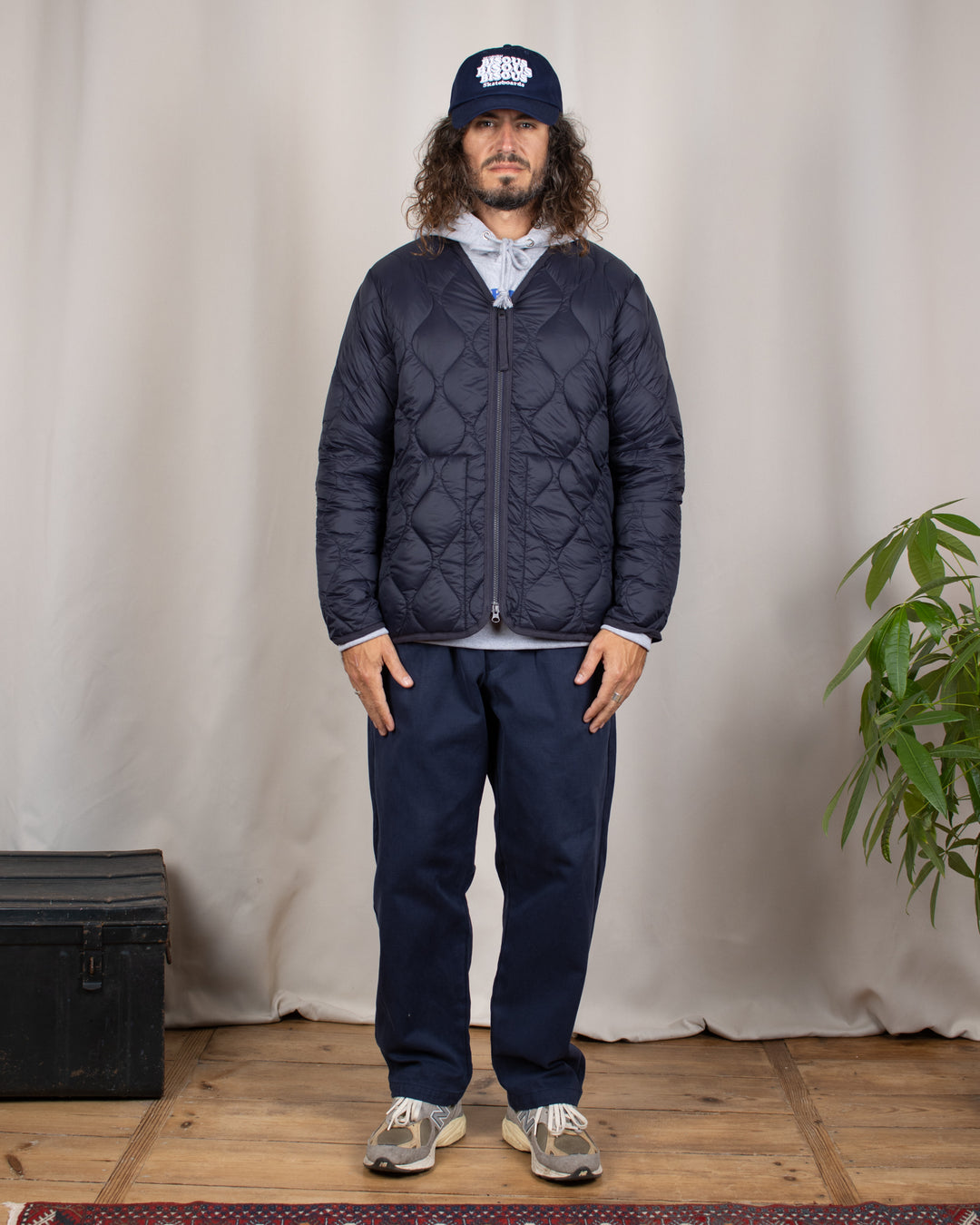 Military V Neck W-Zip Down Jacket Dark Navy