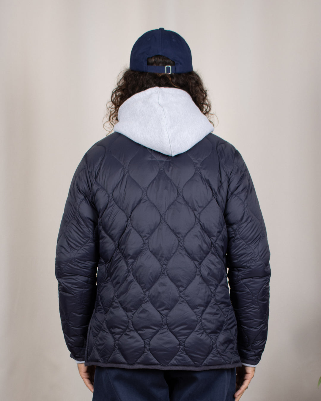 Military V Neck W-Zip Down Jacket Dark Navy